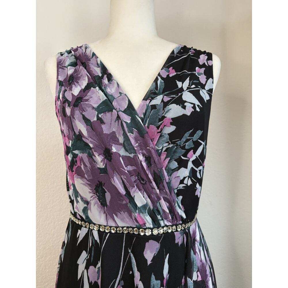 Alexa B Nites Evening Maxi Dress Y2K Sz 10 Semi Sheer Double Layer Floral Sheer